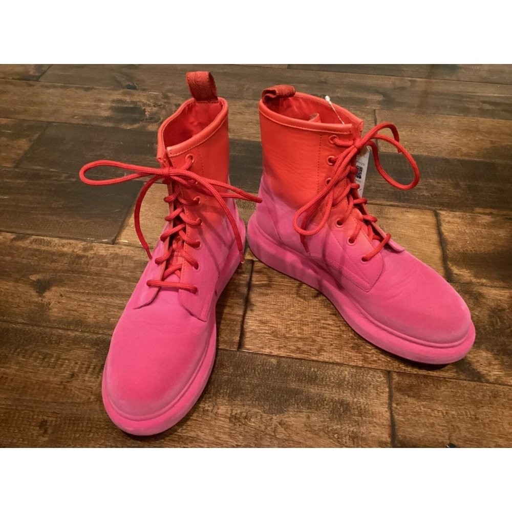 Alexander McQueen Red & Pink Velvet Platform Lace-Up Boots, Size 38 (IT) 8 (US)